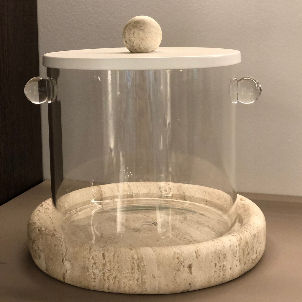 Hielera de vidrio con base de mármol beige