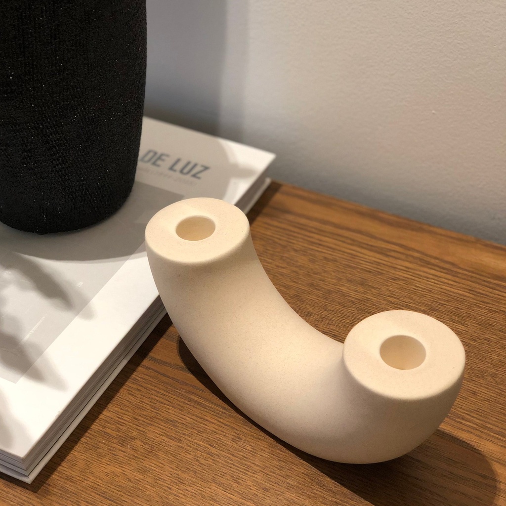 Candelero cerámica beige