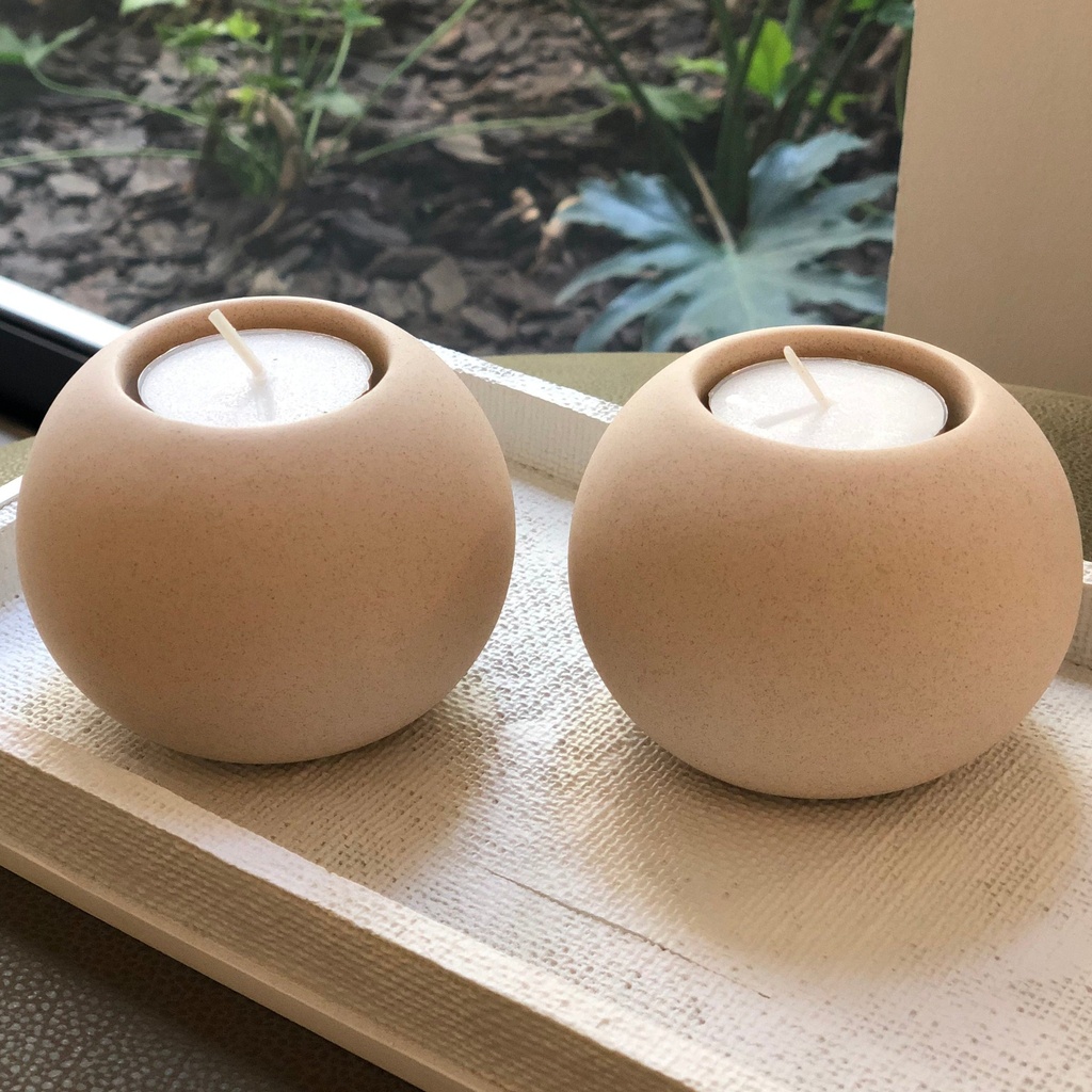 Porta velas cerámica beige