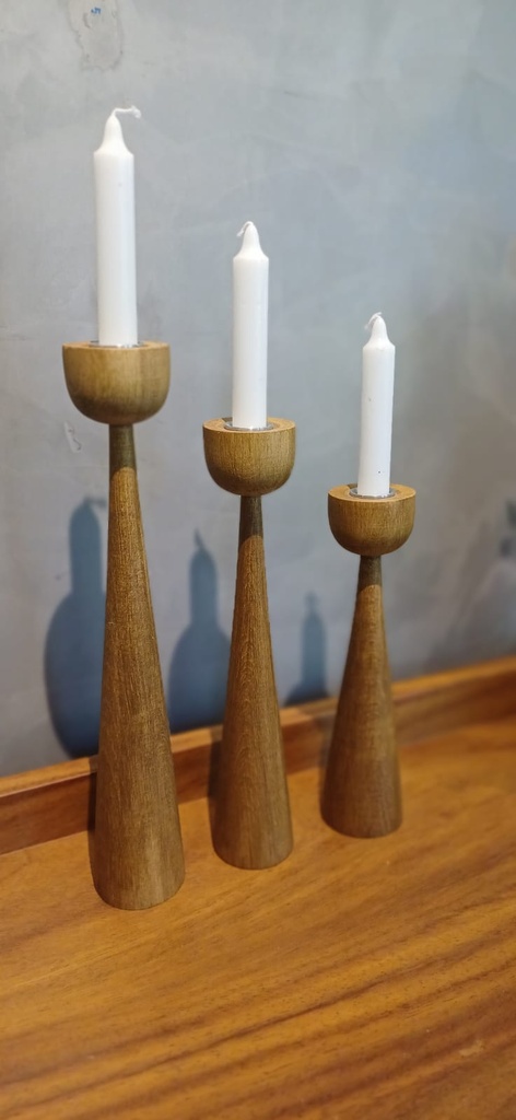 Candeleros Tall Nogal set de 3