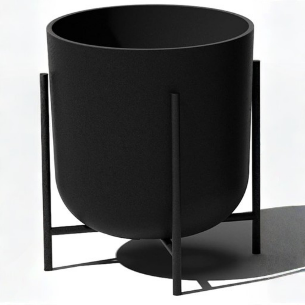 Maceta Negra con Base de Metal