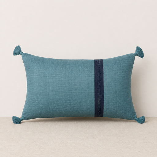 [C0069] Cojín Riñonera Borlas Azul