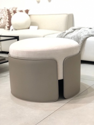 Ottomán Margó Cuerina y Tela beige