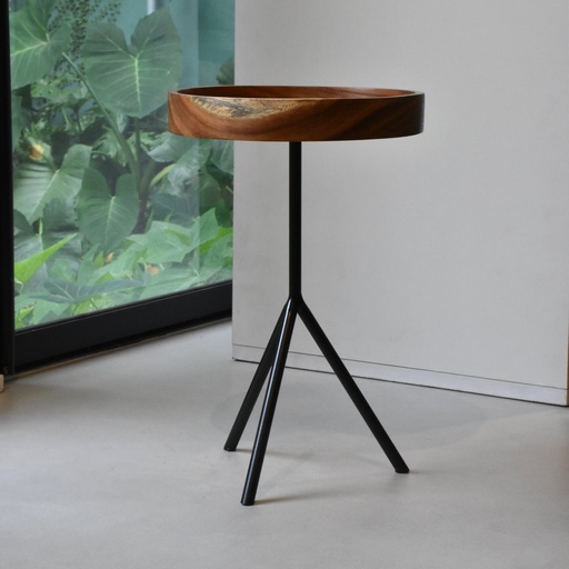 Side Table de Madera y Base de Metal